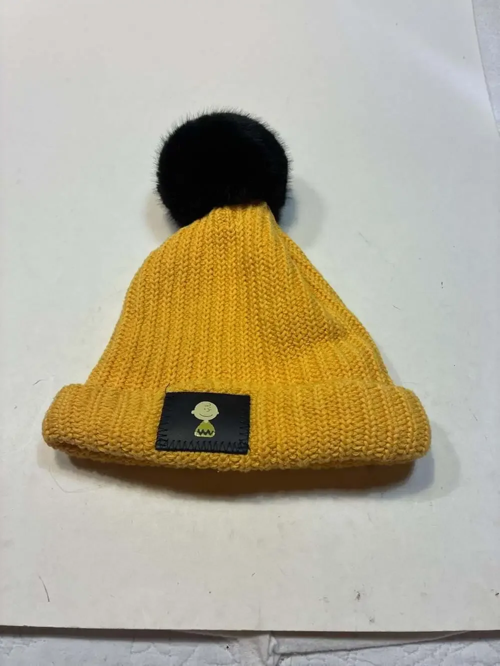 Love Your Melon Peanuts Charlie Brown Yellow Knit Beanie with Black Pom